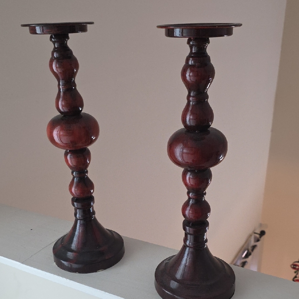 Elegant Brown Wooden Candle Holders